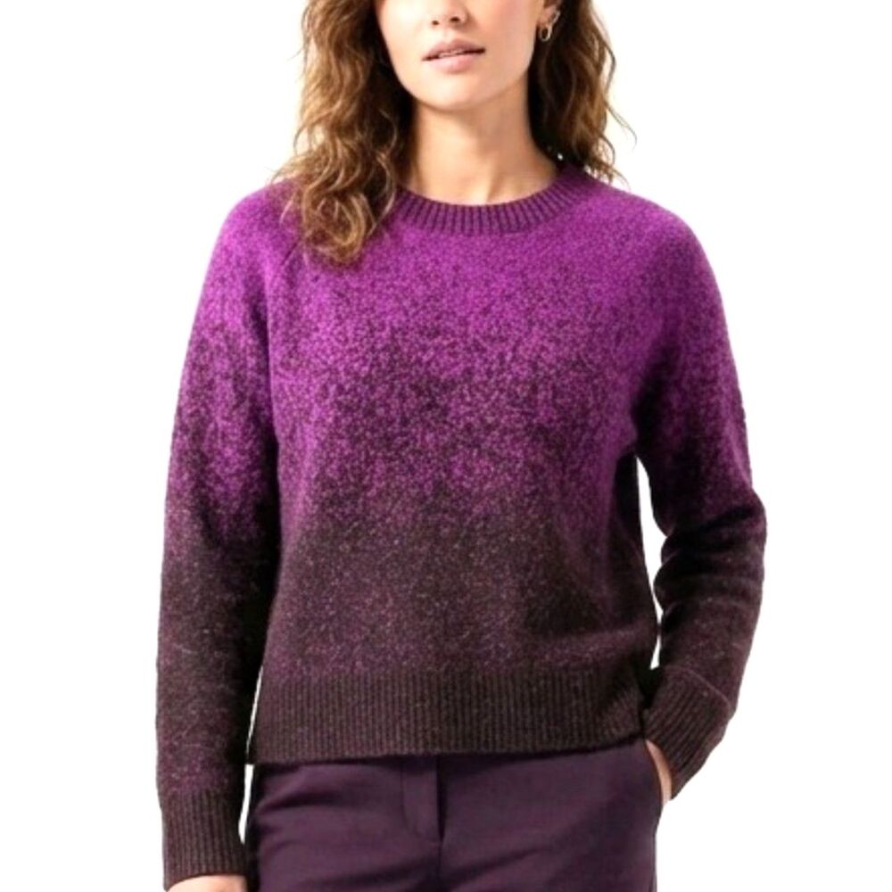 ATHLETA Sweater EXTRA FINE MERINO Wool Textured Purple Ombre Women Size Large